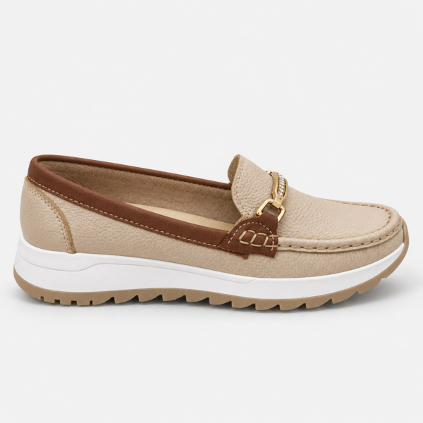 Mocasín Sam - Color Beige Con Café