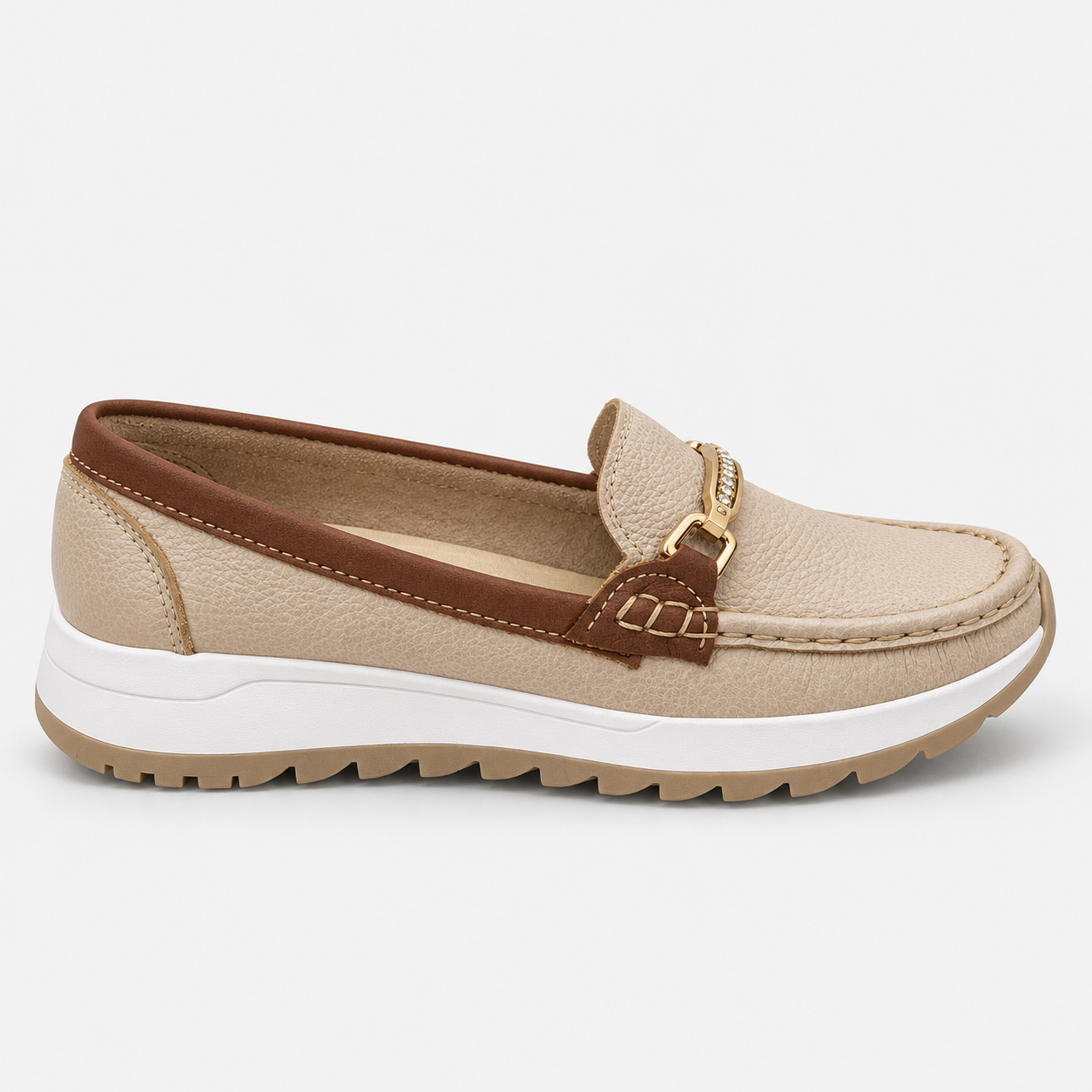 Mocasín Sam - Color Beige Con Café